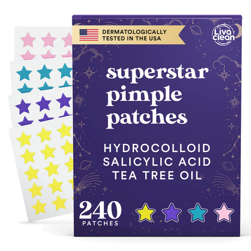 LivaClean Superstar star-shaped hydrocolloid pimple patches, 4 colors