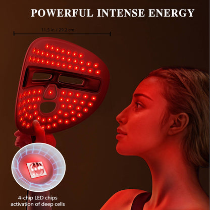 LumaGlow LED Light Therapy Mask in use, red light mode
