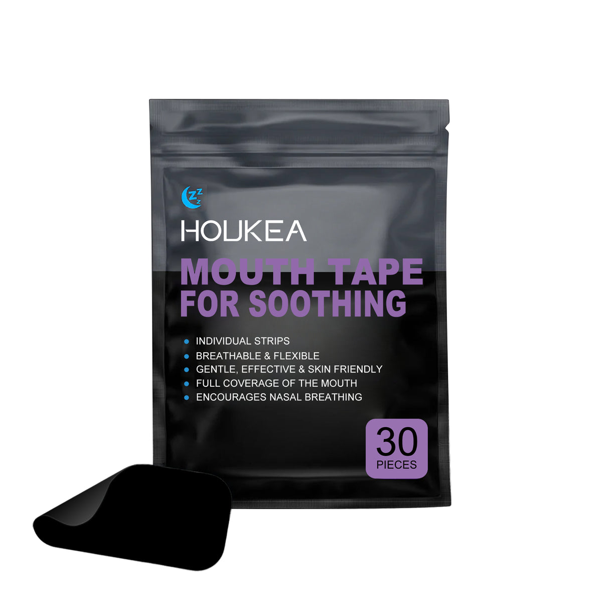 Pouch of 30 individually wrapped black mouth tape strips
