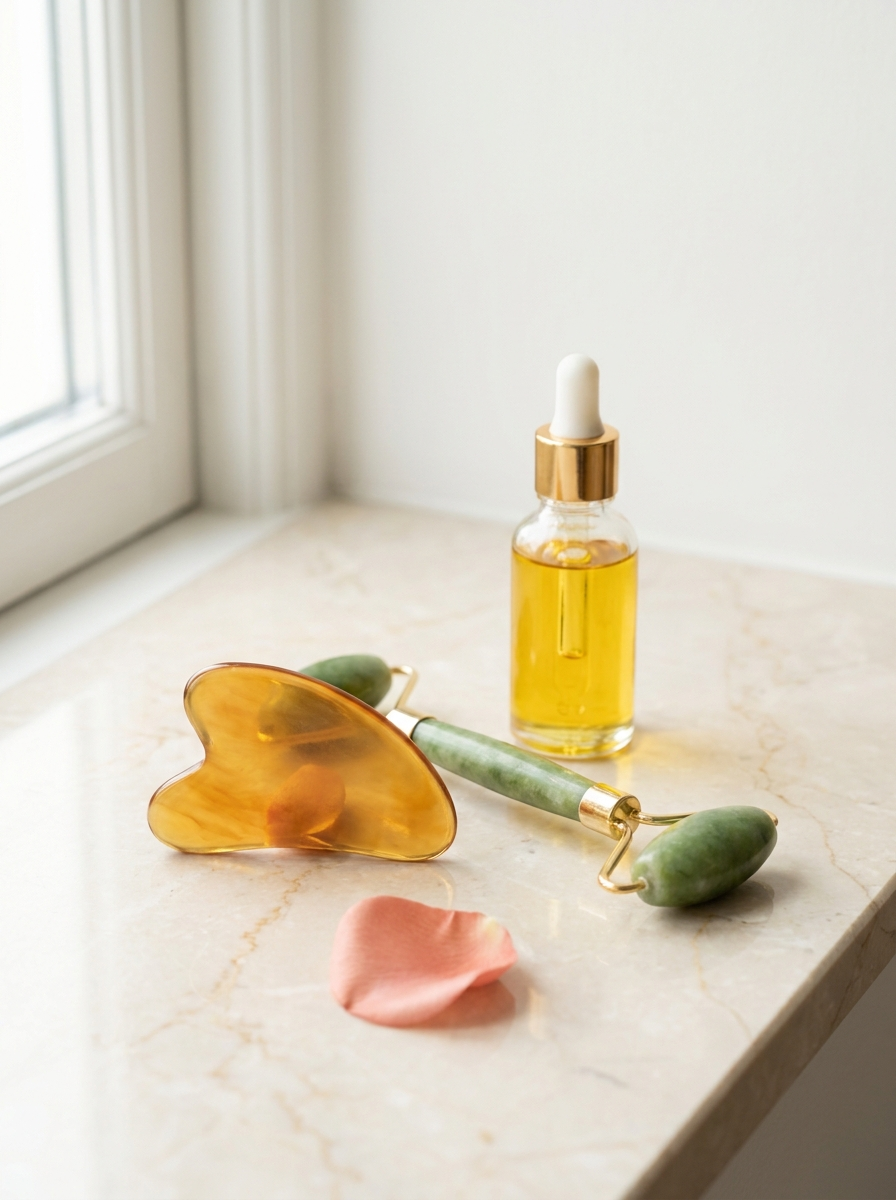 Gua sha stone and jade roller studio photo